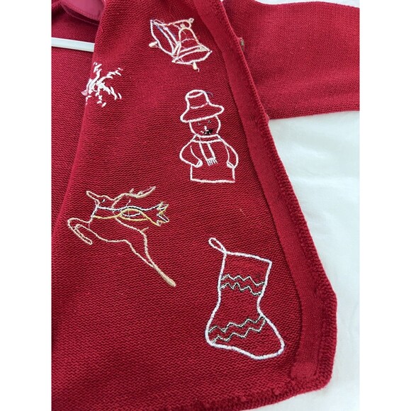 Vintage Milano Christmas Sweater Women L Red Holiday Cardigan Snowman Reindeer - Picture 8 of 14